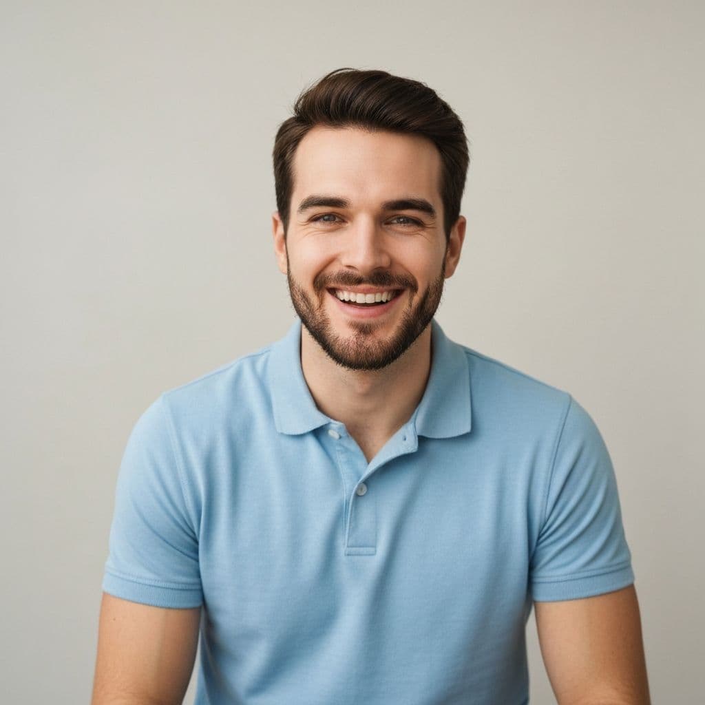 David M. giving a video testimonial, looking at camera